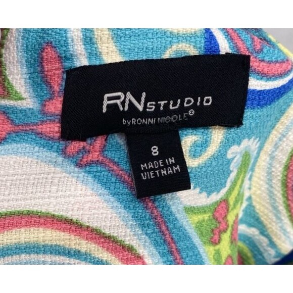 RN Studio Dress 8 Ronni Nicole Retro Sheath Coastal Preppy Paisley Print New - Picture 5 of 12